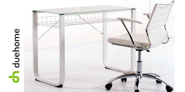 Mesa de escritorio Picture de DueHome con tablero de cristal templado chollo en eBay