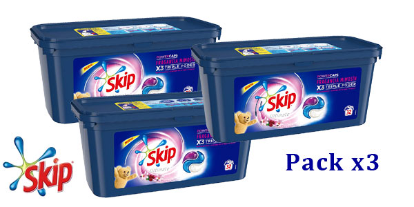 Pack x3 detergente en cápsulas Skip Ultimate Triple Poder Máxima Fragancia Mimosín 96 lavados barato en Amazon