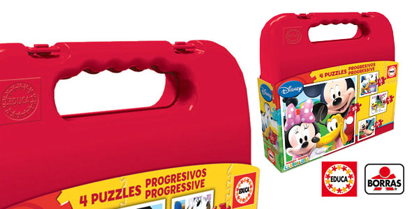 Maleta con 4 Puzzles progresivos Mickey Mouse de Educa Borrás Disney barato en Amazon