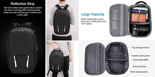 mochila acolchada para portátil con carga USB relación calidad-precio genial