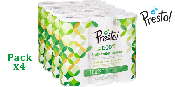 Pack 36 rollos Papel higiénico Presto! de 3 capas ECO barato en Amazon
