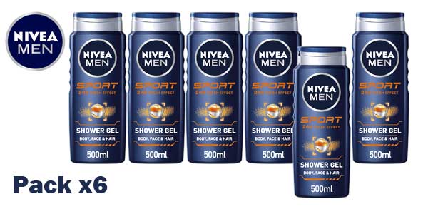 Pack x6 Gel de ducha Nivea Men Sport de 500 ml barato en Amazon