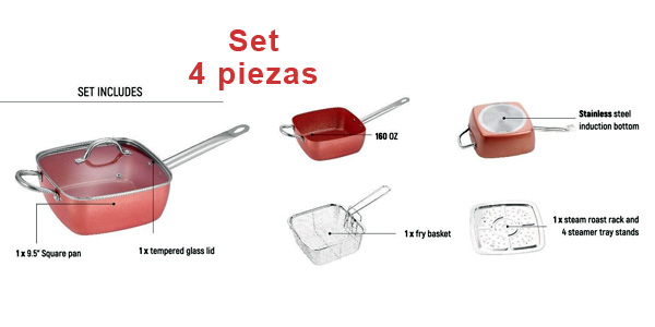 Set de 4 piezas de sartén cuadrada multiusos con accesorios chollo en eBay