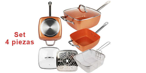 Set de 4 piezas de sartén cuadrada multiusos con accesorios barato en eBay
