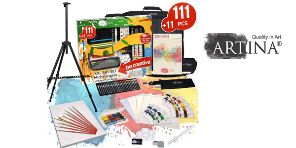 Set de pintura de 122 piezas Michelangelo Artina XXL con caballete barato en Amazon