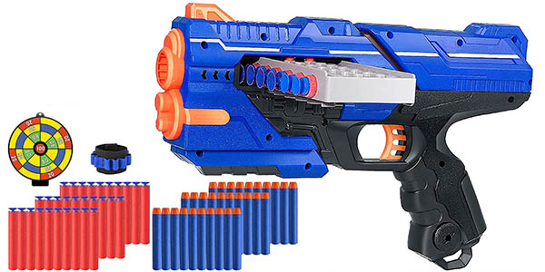 Pistola de dardos tipo Nerf con cargador y 60 balas de espuma