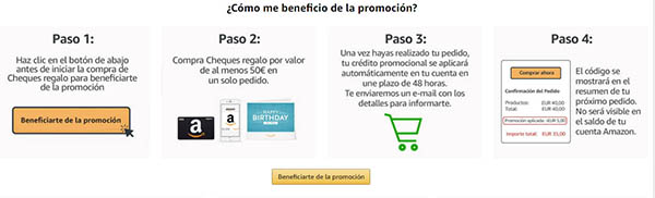 cheques regalo Amazon cupón descuento promoción enero 2019