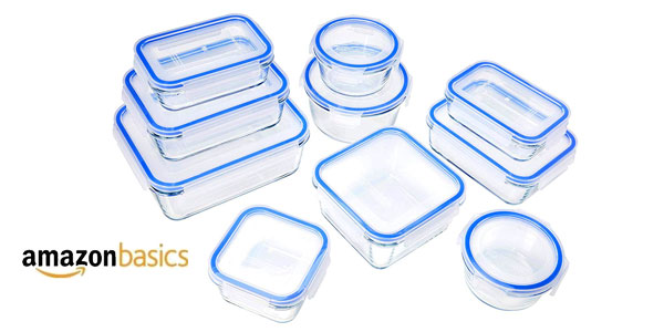 Rubicundo Exclusivo cavar ▷ Chollo Pack x 10 Recipientes de cristal AmazonBasics con tapas para  alimentos por sólo 27,99€ (-18%)