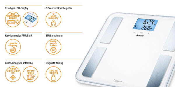 báscula corporal Beurer BF850 con aplicación móvil y control de peso chollo