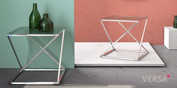 Mesa auxiliar Versa Trento de cristal/metal (51x51x51 cm) barata en Amazon