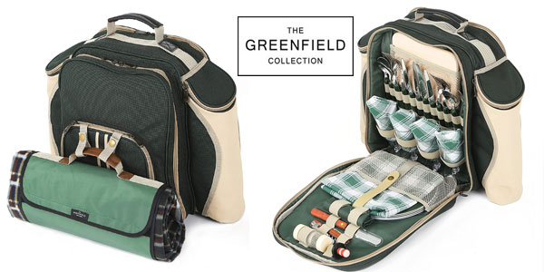 Mochila para picnic Deluxe Greenfield Collection para 4 personas bosque verde con manta a juego chollo en Amazon