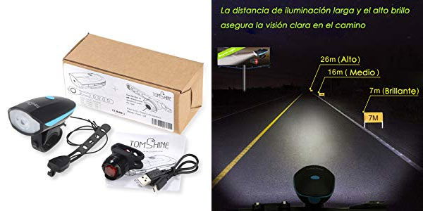 Set de luces LED para bicicleta recargables con bocina incluida barato en Amazon