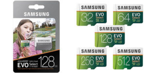 Tarjetas de memoria Samsung EVO Select microSDXC de 32/64/128/256/512 GB