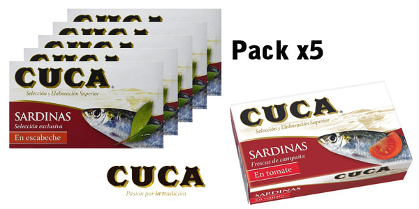 Pack x5 latas Sardinas en tomate o en escabeche Cuca x120 gr/ud baratas en Amazon