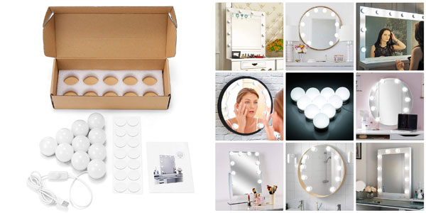 Set de 10 bombillas LED de brillo ajustable EleLight para espejo de tocador chollazo en Amazon