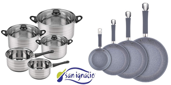 Set Batería de cocina San Ignacio Premium 8 piezas (2 cazos + 3 ollas + 3 sartenes) barato en Amazon