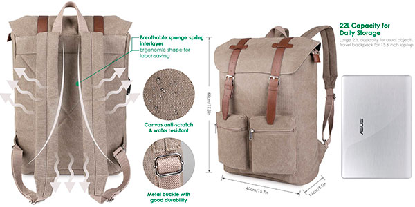 Mochila de lona Prasacco impermeable de 22 litros barata