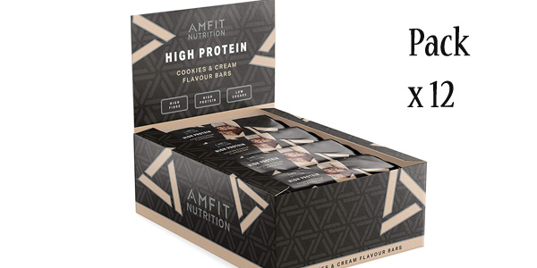 Pack de 12 Barritas de proteínas Amazon- Amfit Nutrition sabor Cookies & Cream x60 gr/ud barato en Amazon