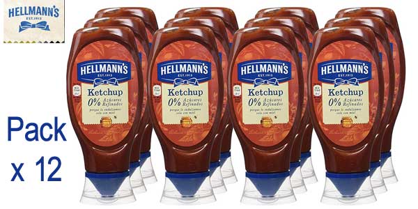 Pack x12 Hellmann's ketchup endulzado solo con miel envase 430 ml barato en Amazon
