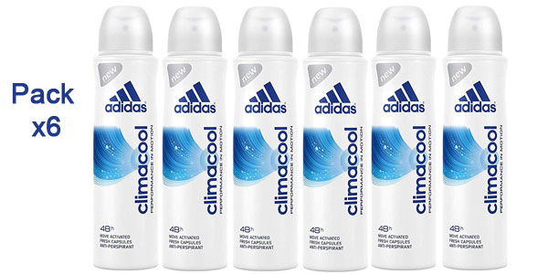 Pack x6 desodorante Adidas Climacool anti-transpirante 48h Spray 150 ml para mujer barato en Amazon