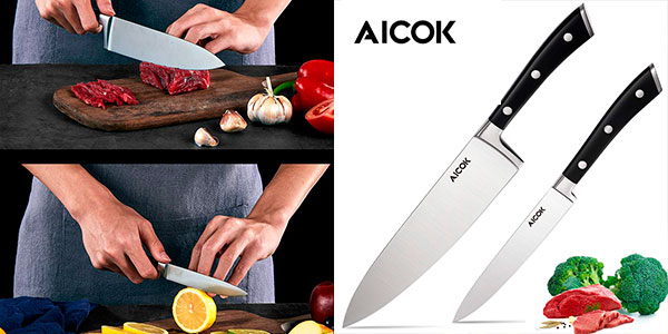 Chollo Pack Aicok de 2 cuchillos de cocinero (210 mm y 130 mm)