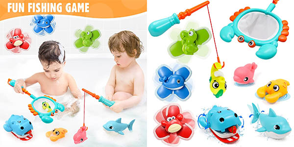 Set de 9 juguetes de baño flotantes para pescar