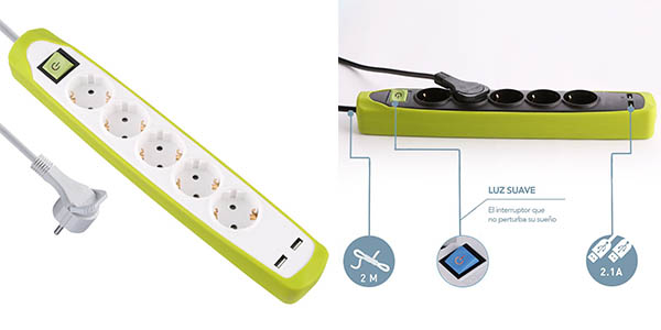 regleta con 5 enchufes y USB Electraline Gummy 62161 oferta