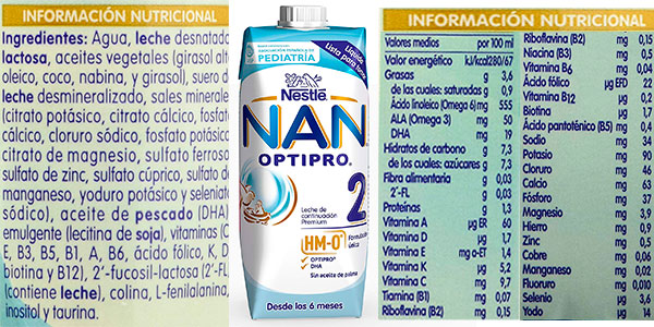 Pack de leche de crecimiento NAN Optipro 2 para bebé de 500 ml barato