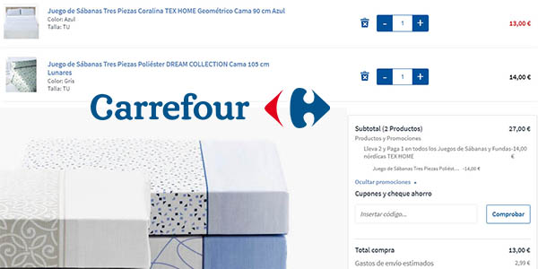 ofertas en sábanas y fundas nórdicas Carrefour 2x1