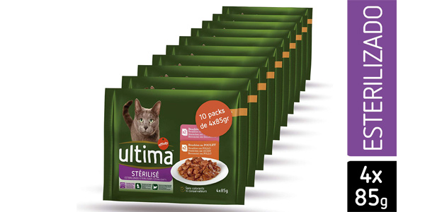 Pack 10 multipack 4 x 85 gr Ultima Comida Húmeda para Gatos Esterilizados barato en Amazon