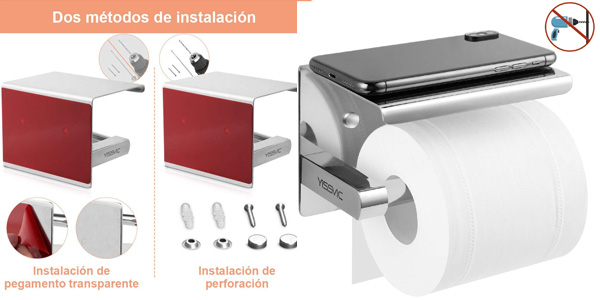 Portarrollo para papel higiénico con soporte para smartphone autoadhesivo o con tornillos barato en Amazon