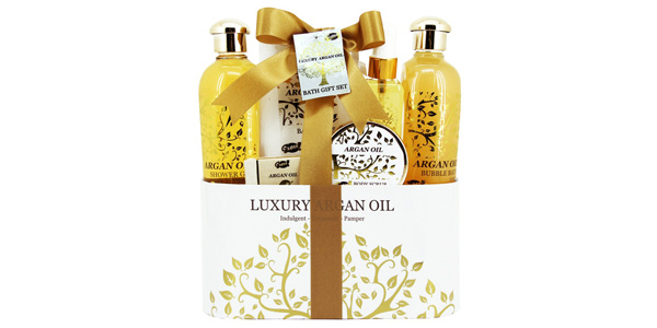 Set de baño de 6 piezas Gloss Luxury Argan Oil en caja de regalo barata en Amazon