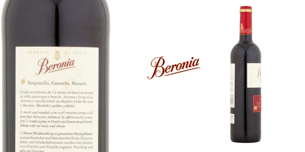 Botella Beronia Crianza 2014 D.O.C Rioja de 750 ml chollo en Amazon