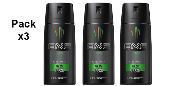 Pack x3 Axe Desodorante Spray Africa sin aluminio de 150 ml/ud barato en Amazon