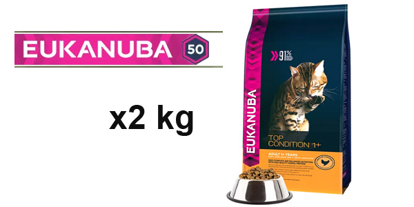 Pienso Eukanuba Top Condition 1+ Rico en pollo de 2 kg para gatos barato en Amazon