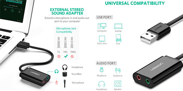 Tarjeta de sonido externa USB Ugreen barata