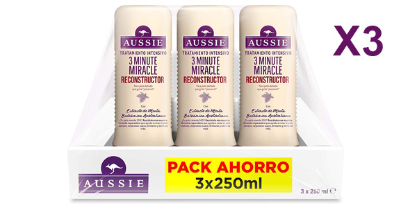 Pack x3 Mascarilla Reconstructora Intensiva Aussie 3 Minute Miracle de 250 ml/ud barato en Amazon