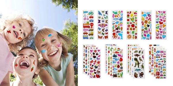 Set de 500 pegatinas 3D de diseños variados para niños barato en Amazon