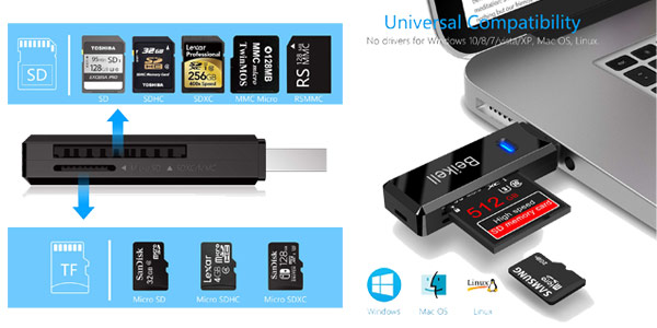 Llavero USB 3.0 lector de tarjetas de memoria SD/Micro SD, TF chollo en Amazon
