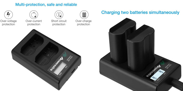 Pack x2 baterías Powerextra Nikon EN-EL15 + Cargador inteligente con pantalla LCD chollo en Amazon