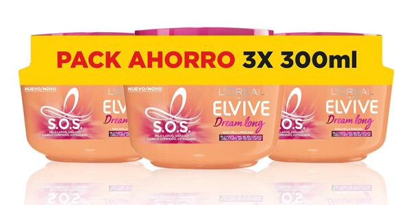 Pack x3 Mascarilla L'Oréal Paris Elvive S.O.S. Dream Long para pelo largo barata en Amazon
