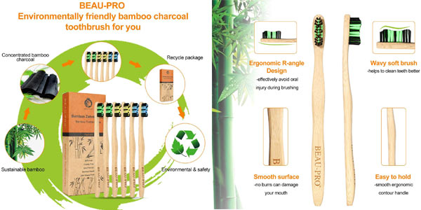 Pack 6 Cepillo Dientes Bambu Beau-Pro chollo en Amazon