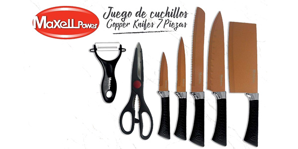 Set 5 Cuchillos MaxellPower +Tijeras +Pelador esmaltados chollo en Amazon