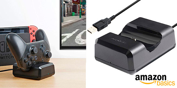 Chollo Base de carga AmazonBasics para mando de Switch Pro con cable USB 