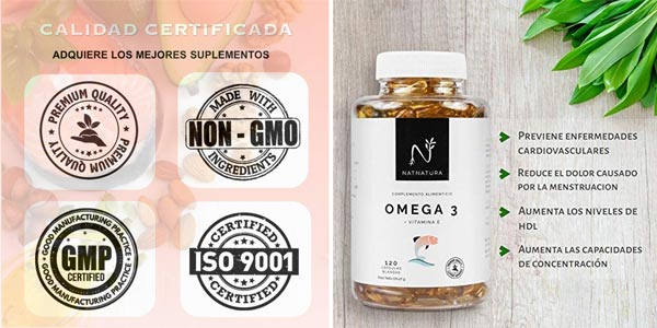 Envase 120 Cápsulas NatNature Omega 3 + Vitamina E chollo en Amazon