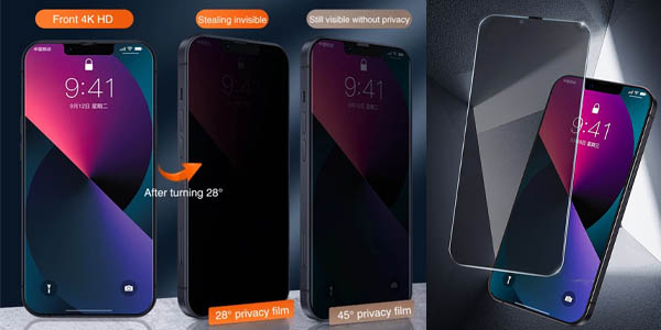 Pack x2 protectores de pantalla de cristal templado antiespías para iPhone