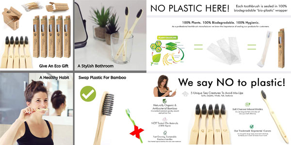 Pack x5 Cepillos de dientes Bamboogaloo de bambú con carbón orgánico chollo en Amazon