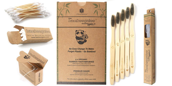 Pack x5 Cepillos de dientes Bamboogaloo de bambú con carbón orgánico barato en Amazon