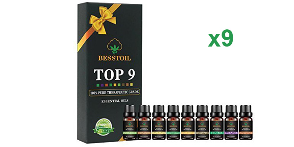 Set de 9 Aceites Esenciales de grado terapéutico TOP9 Besstoil 100% puros para aromaterapia barato en Amazon