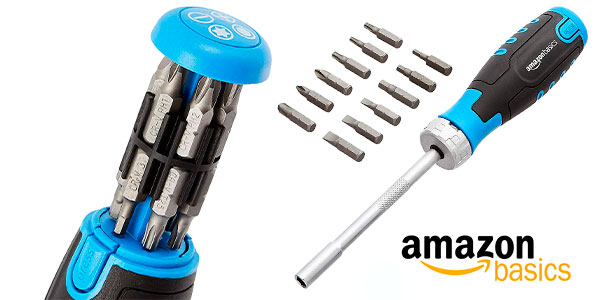 Chollo Destornillador de carraca magnético 12 en 1 AmazonBasics
